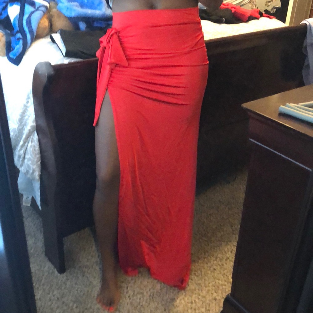 Red Maxi skirt with slit